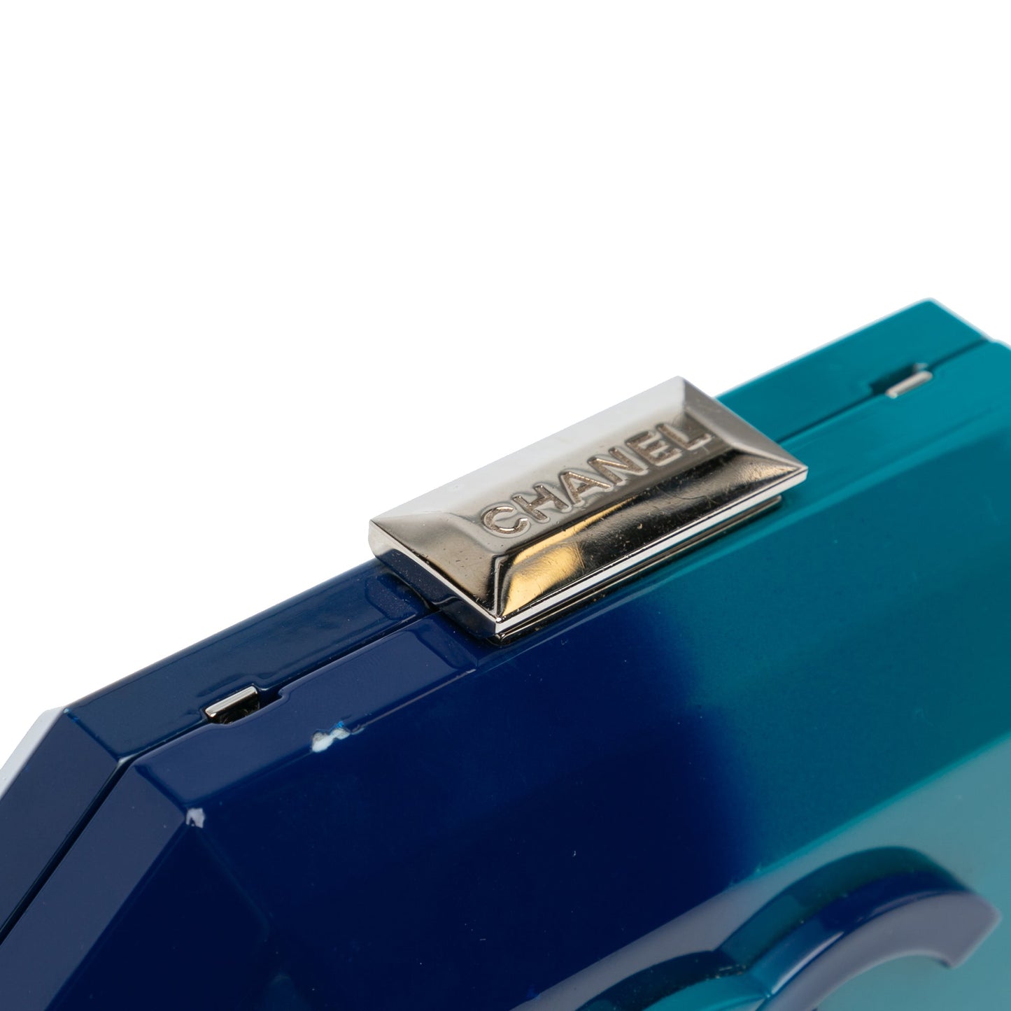 Chanel CC Ombre Acrylic Clutch on Chain Blue