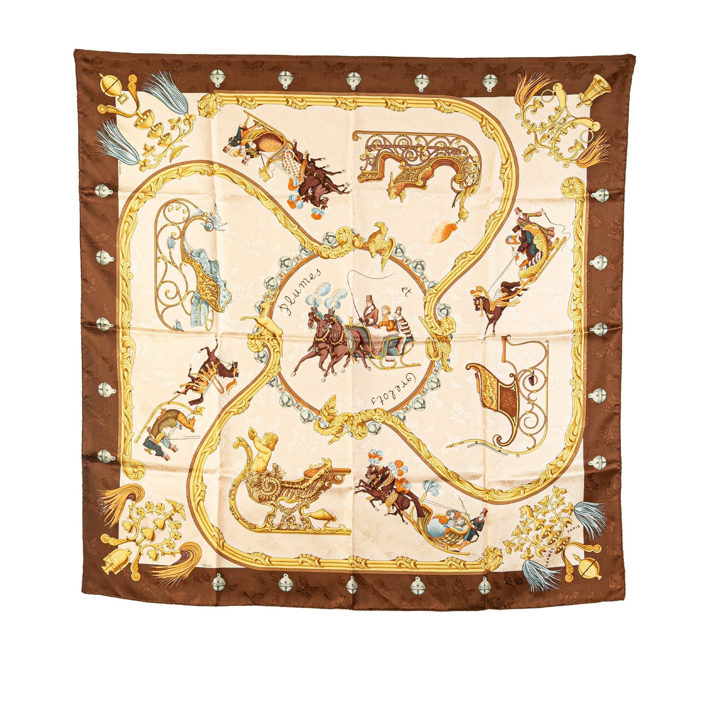 Sattars Plumes Et Grelots Silk Scarf Brown