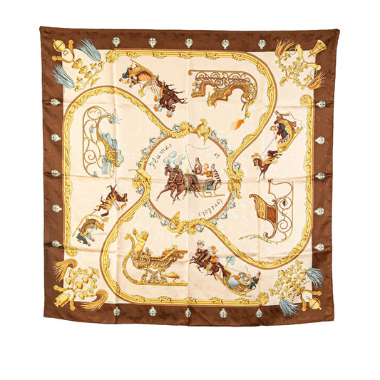 Sattars Plumes Et Grelots Silk Scarf Brown