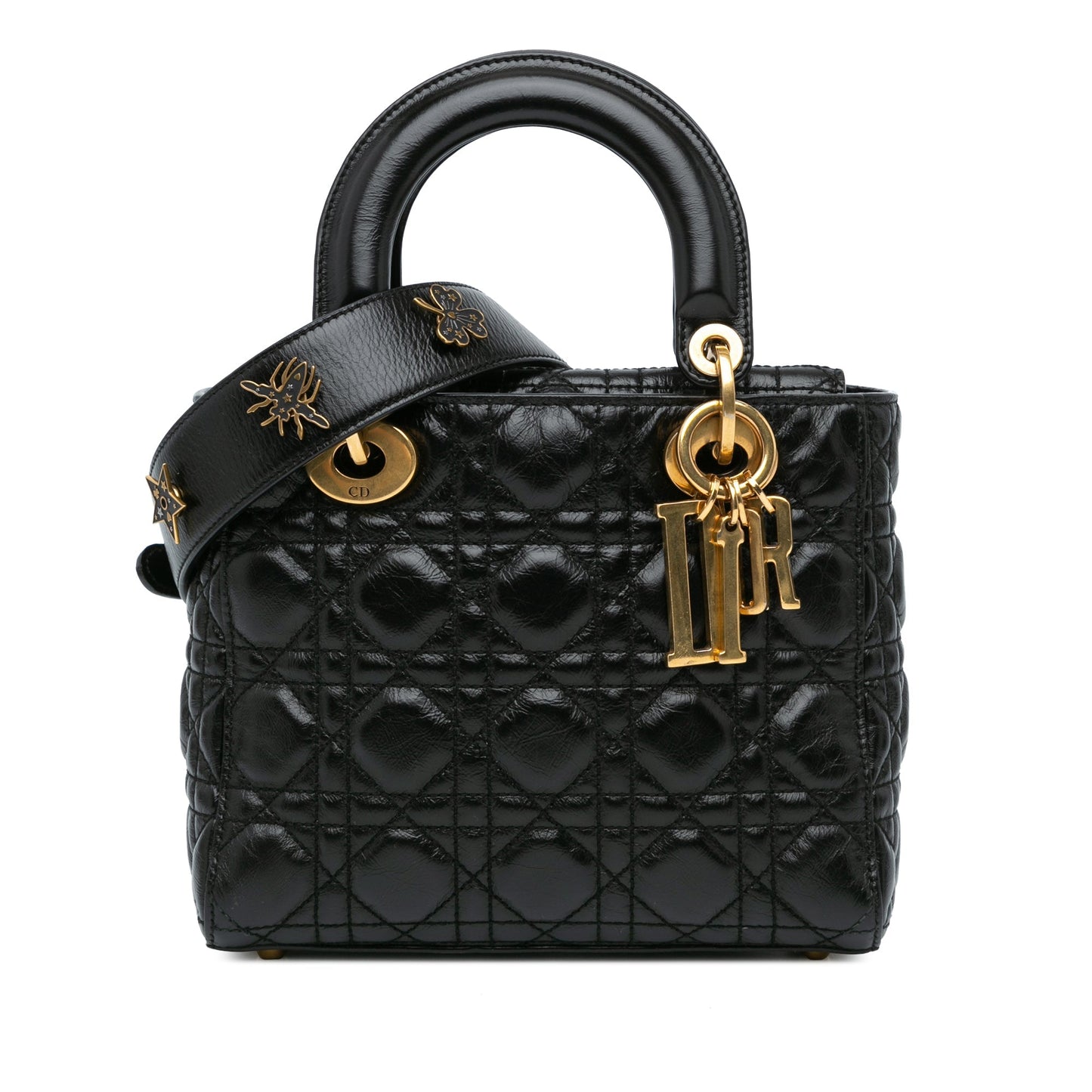 Dior Small Crinkled Patent Cannage Lucky Badges My Lady Dior Black