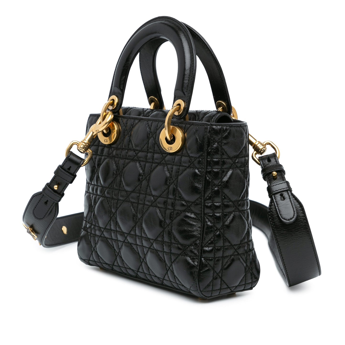 Dior Small Crinkled Patent Cannage Lucky Badges My Lady Dior Black
