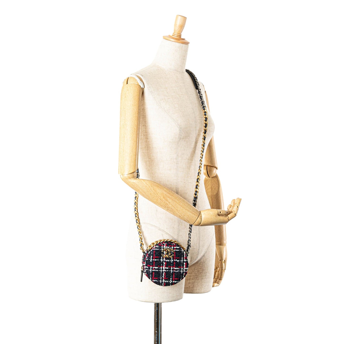 Chanel Tweed 19 Round Clutch with Chain Blue