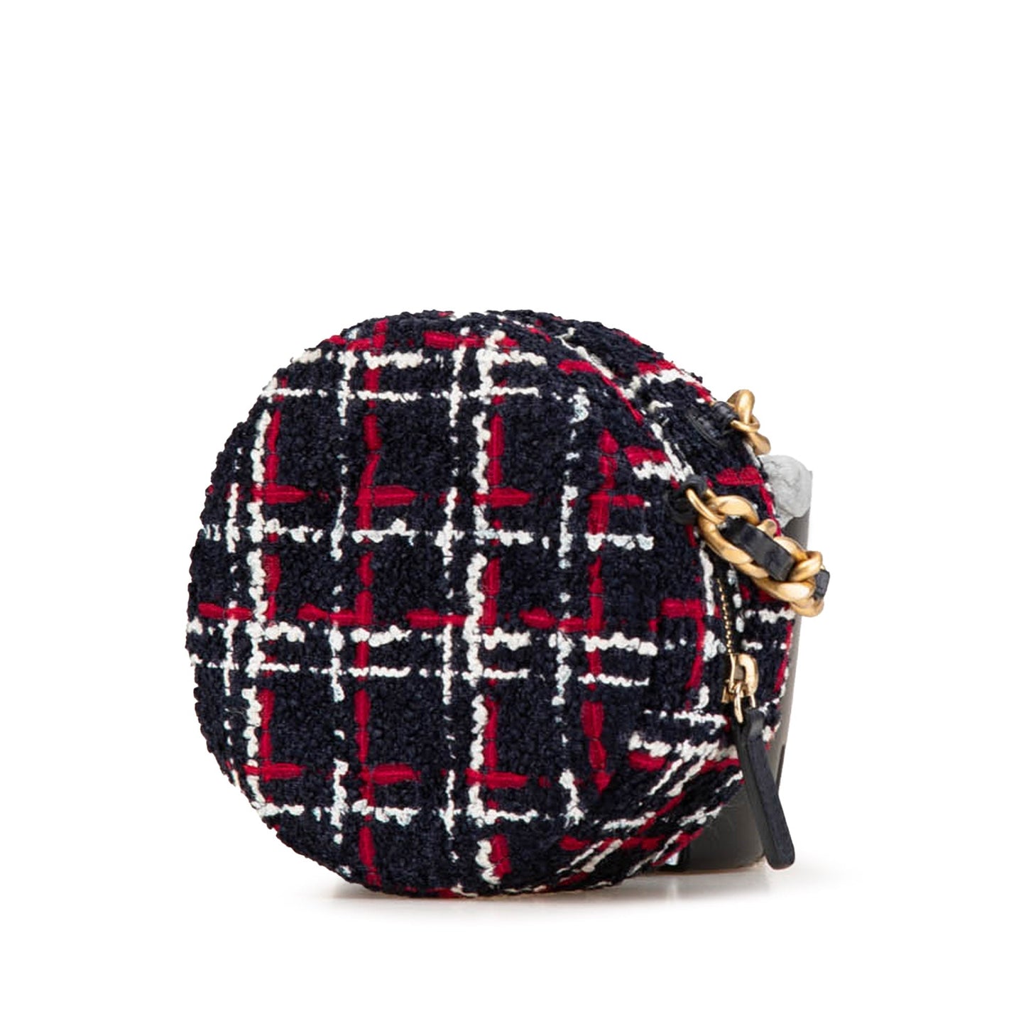 Chanel Tweed 19 Round Clutch with Chain Blue