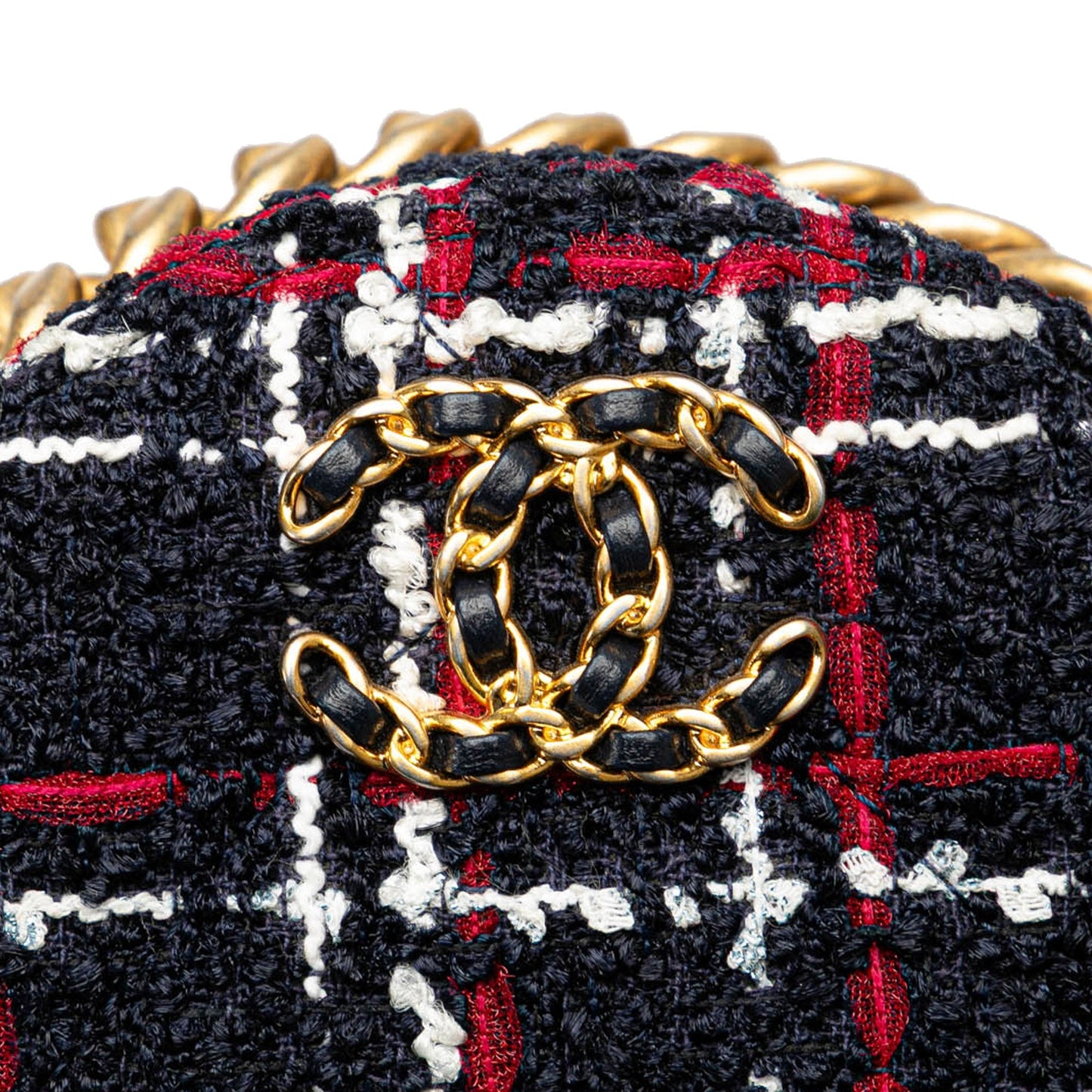 Chanel Tweed 19 Round Clutch with Chain Blue
