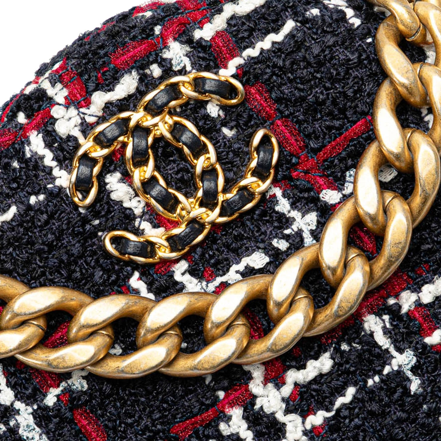 Chanel Tweed 19 Round Clutch with Chain Blue