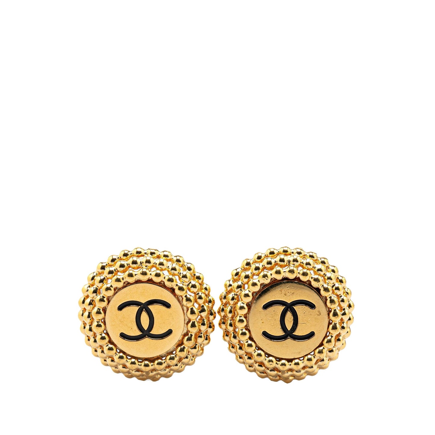 Chanel Gold Plated CC Round Clip on Earrings Gold
