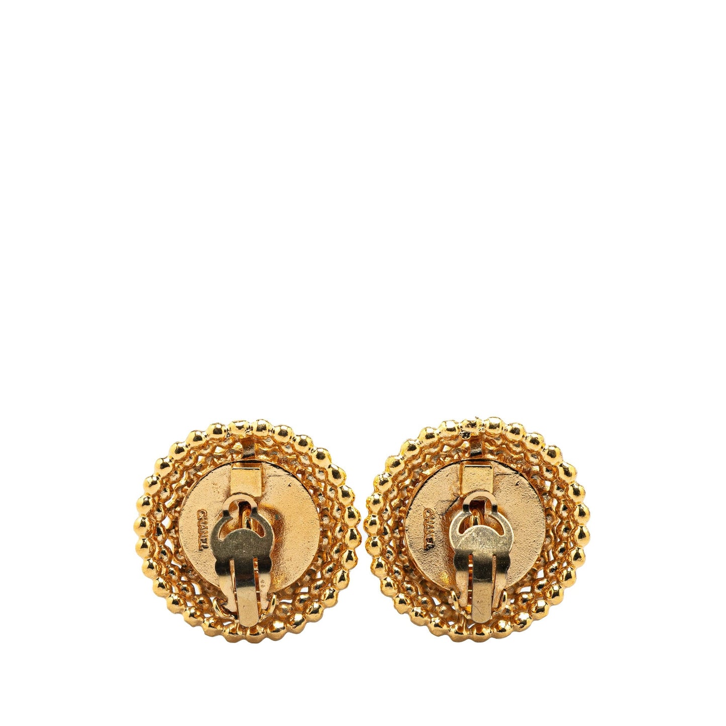 Chanel Gold Plated CC Round Clip on Earrings Gold