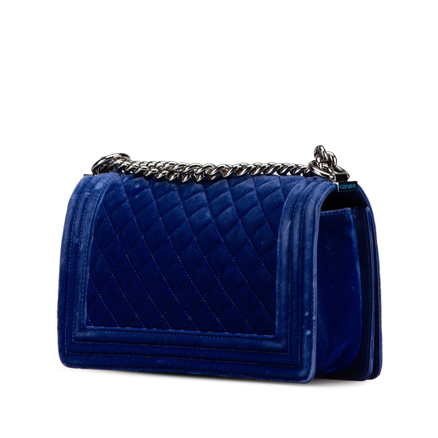 Chanel Old Medium Quilted Velvet Boy Flap Blue