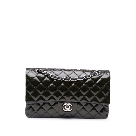 Chanel Medium Classic Striped Patent Double Flap Black