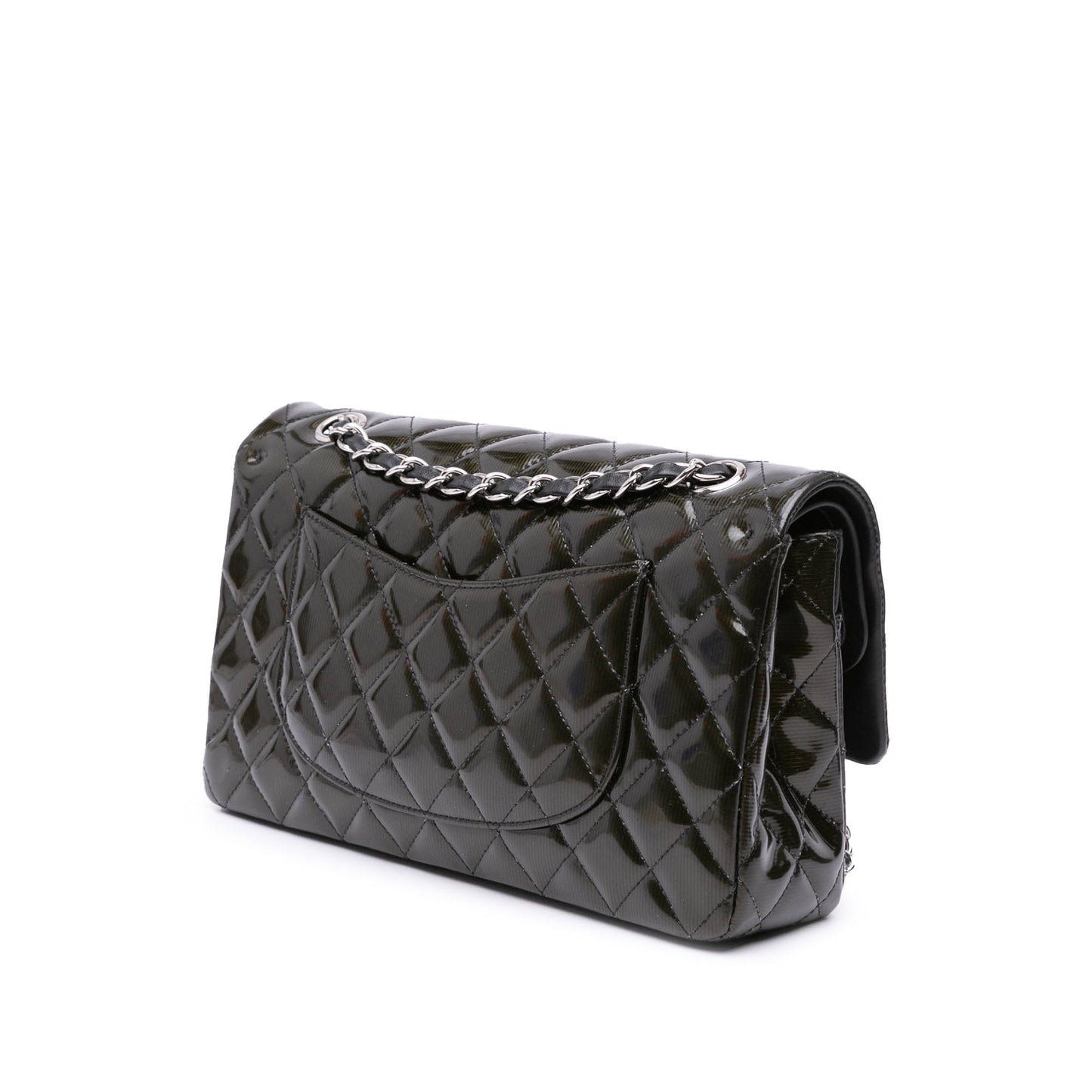 Chanel Medium Classic Striped Patent Double Flap Black