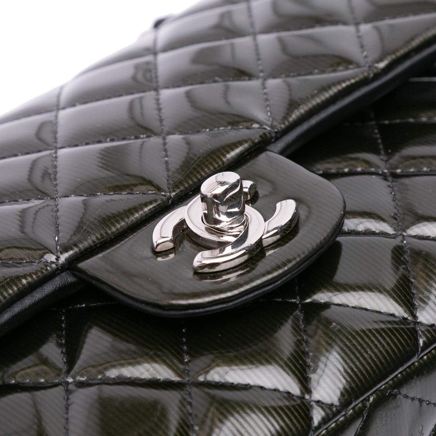 Chanel Medium Classic Striped Patent Double Flap Black