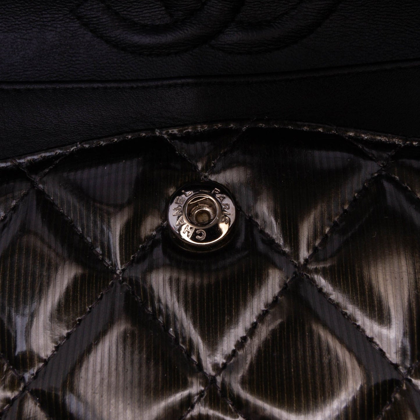 Chanel Medium Classic Striped Patent Double Flap Black