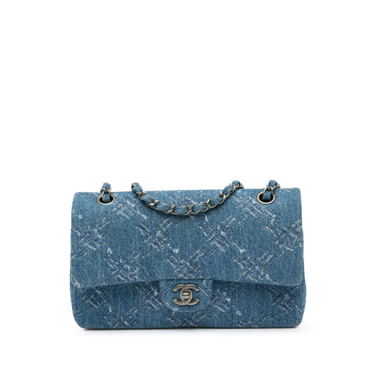 Chanel Medium Classic Printed Denim Double Flap Blue