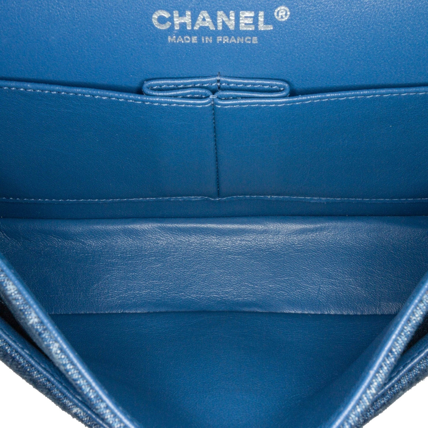 Chanel Medium Classic Printed Denim Double Flap Blue