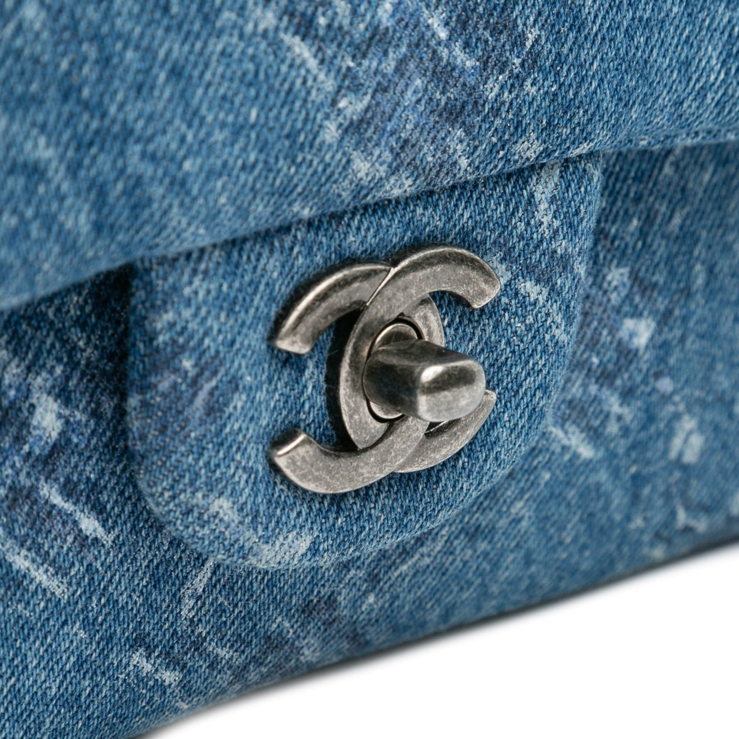 Chanel Medium Classic Printed Denim Double Flap Blue