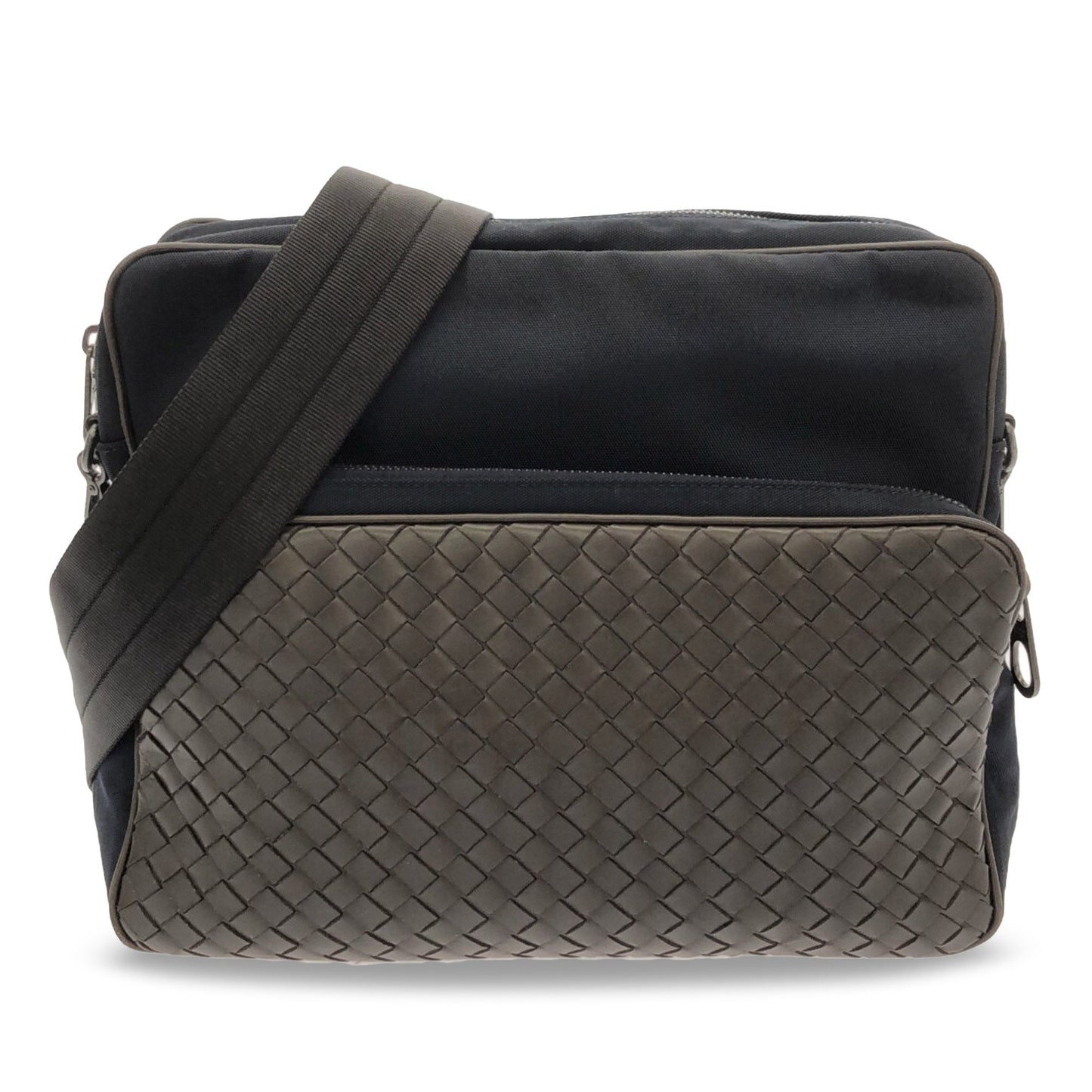 Bottega Veneta Intrecciato Leather and Canvas Crossbody Black