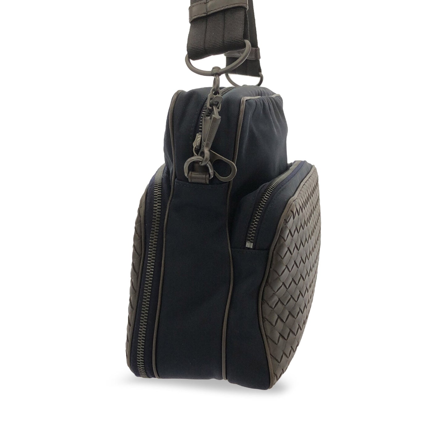 Bottega Veneta Intrecciato Leather and Canvas Crossbody Black