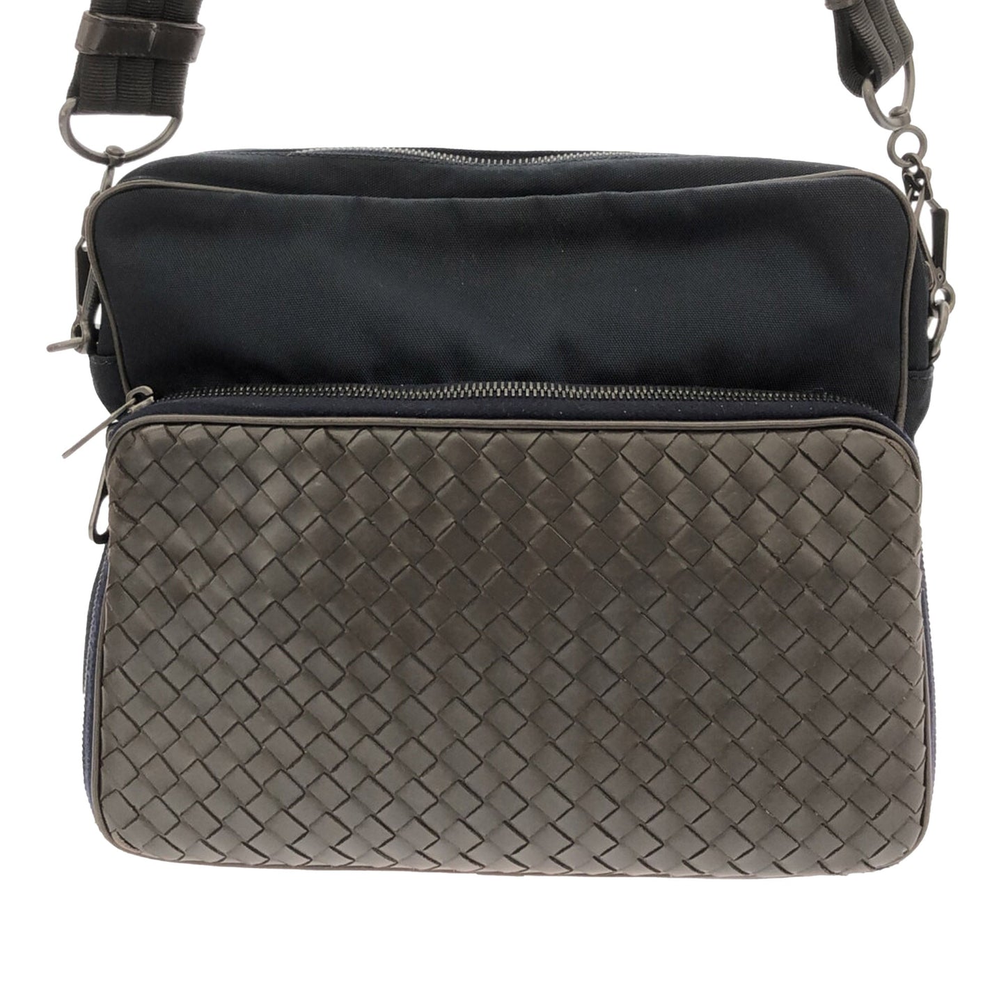 Bottega Veneta Intrecciato Leather and Canvas Crossbody Black