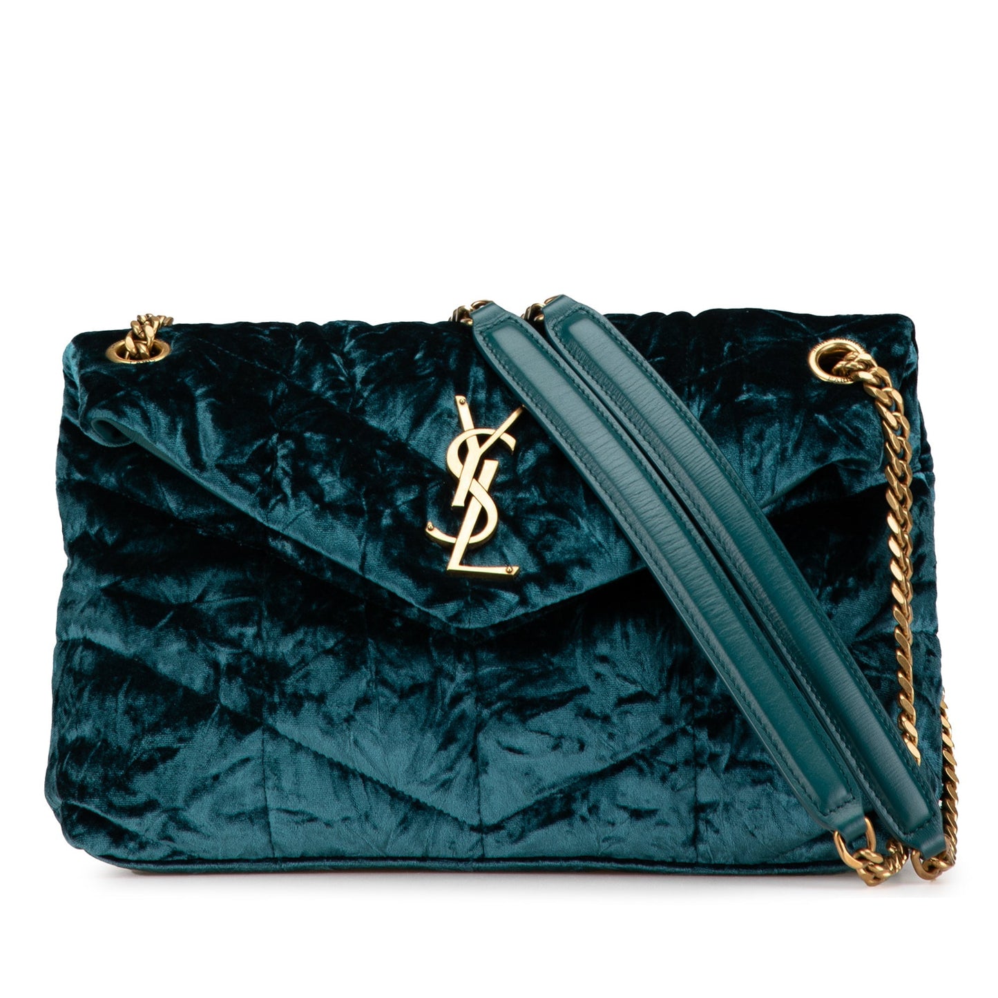 Saint Laurent Small Crushed Velvet Monogram Loulou Puffer Shoulder Bag Blue