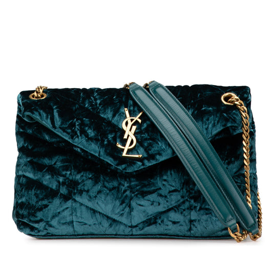 Saint Laurent Small Crushed Velvet Monogram Loulou Puffer Shoulder Bag Blue