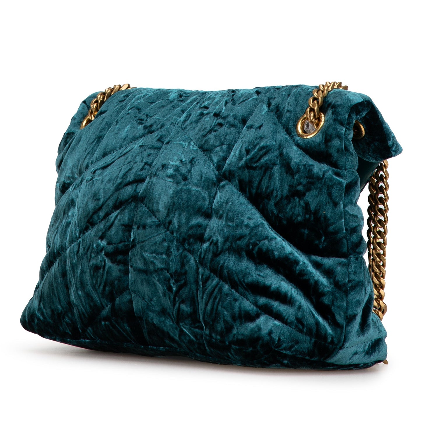 Saint Laurent Small Crushed Velvet Monogram Loulou Puffer Shoulder Bag Blue
