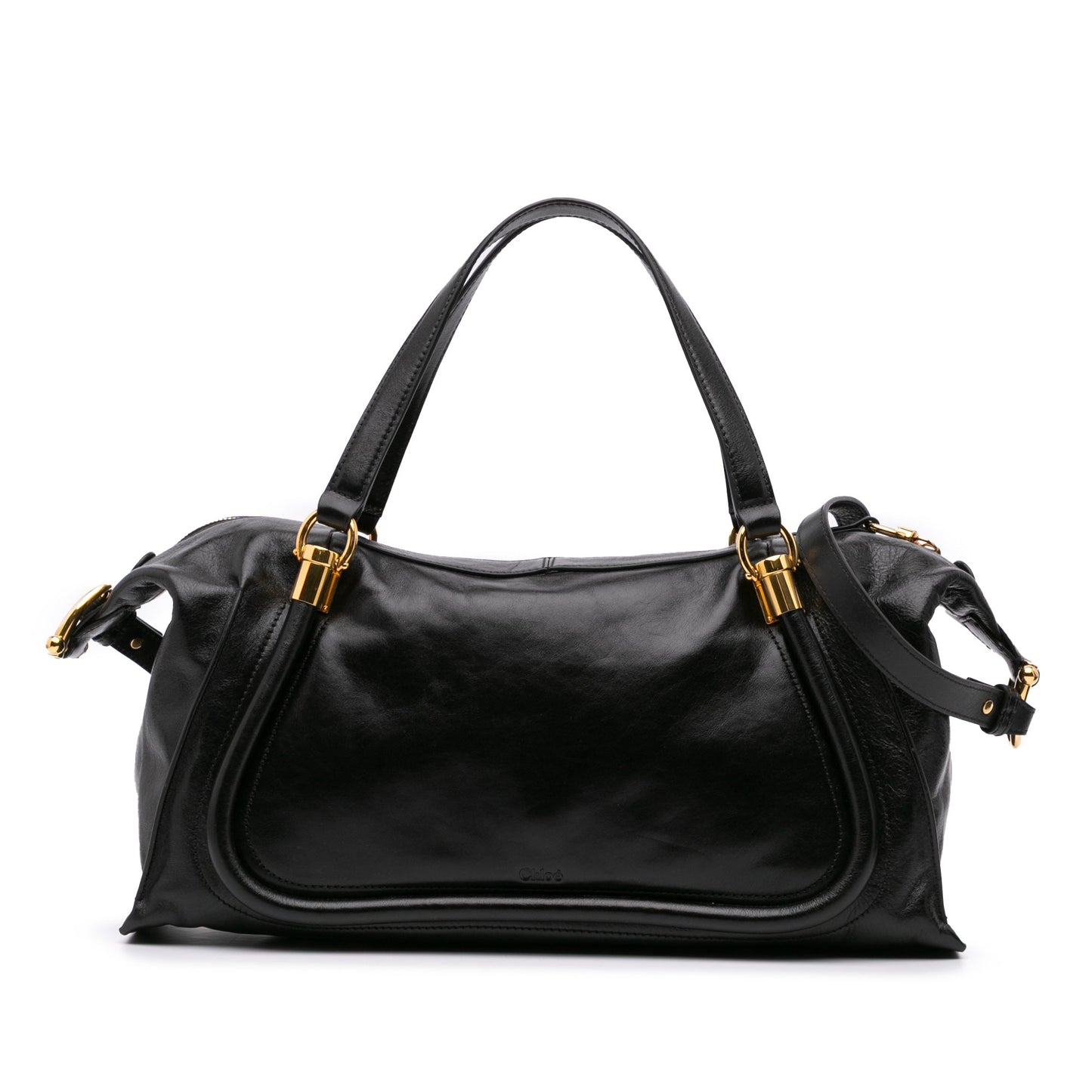 Chloé Shiny Calfskin Paraty 24 Satchel Black