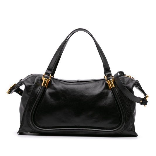 Chloé Shiny Calfskin Paraty 24 Satchel Black