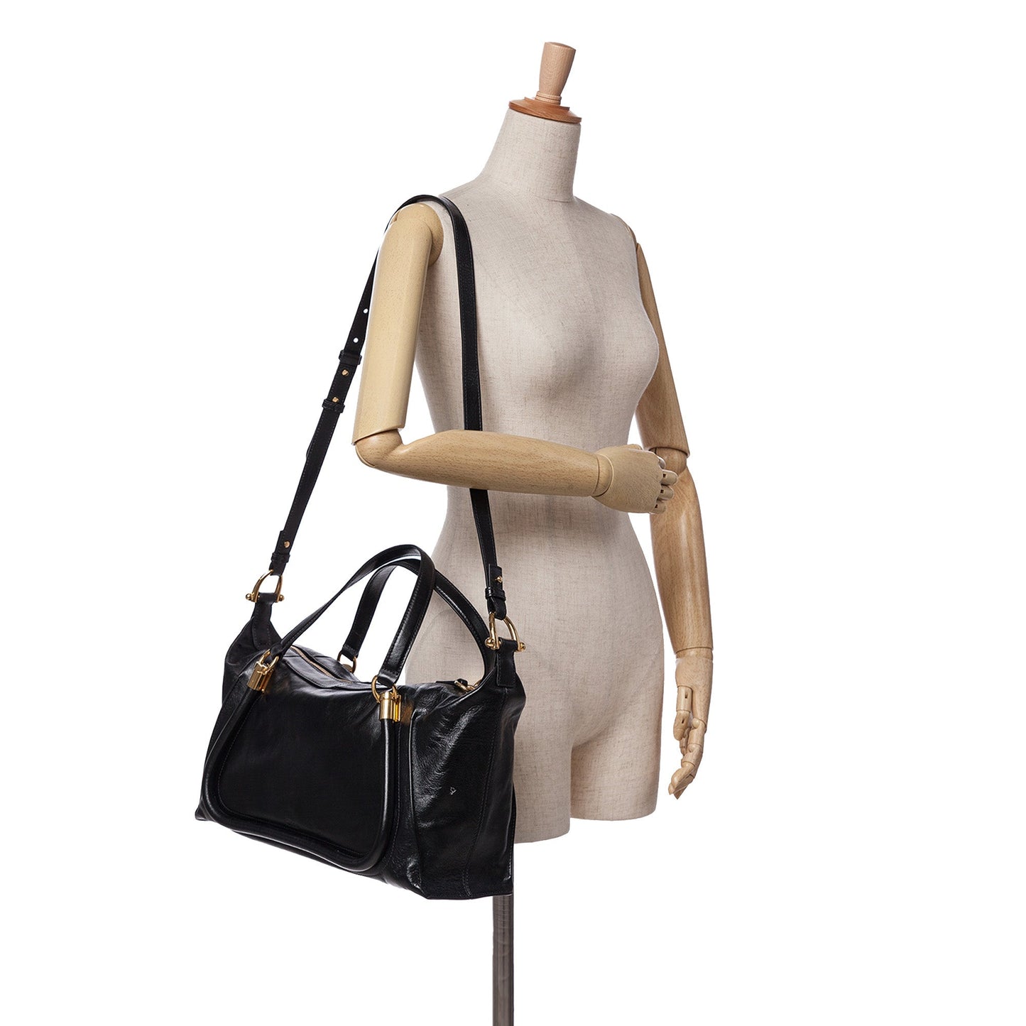 Chloé Shiny Calfskin Paraty 24 Satchel Black