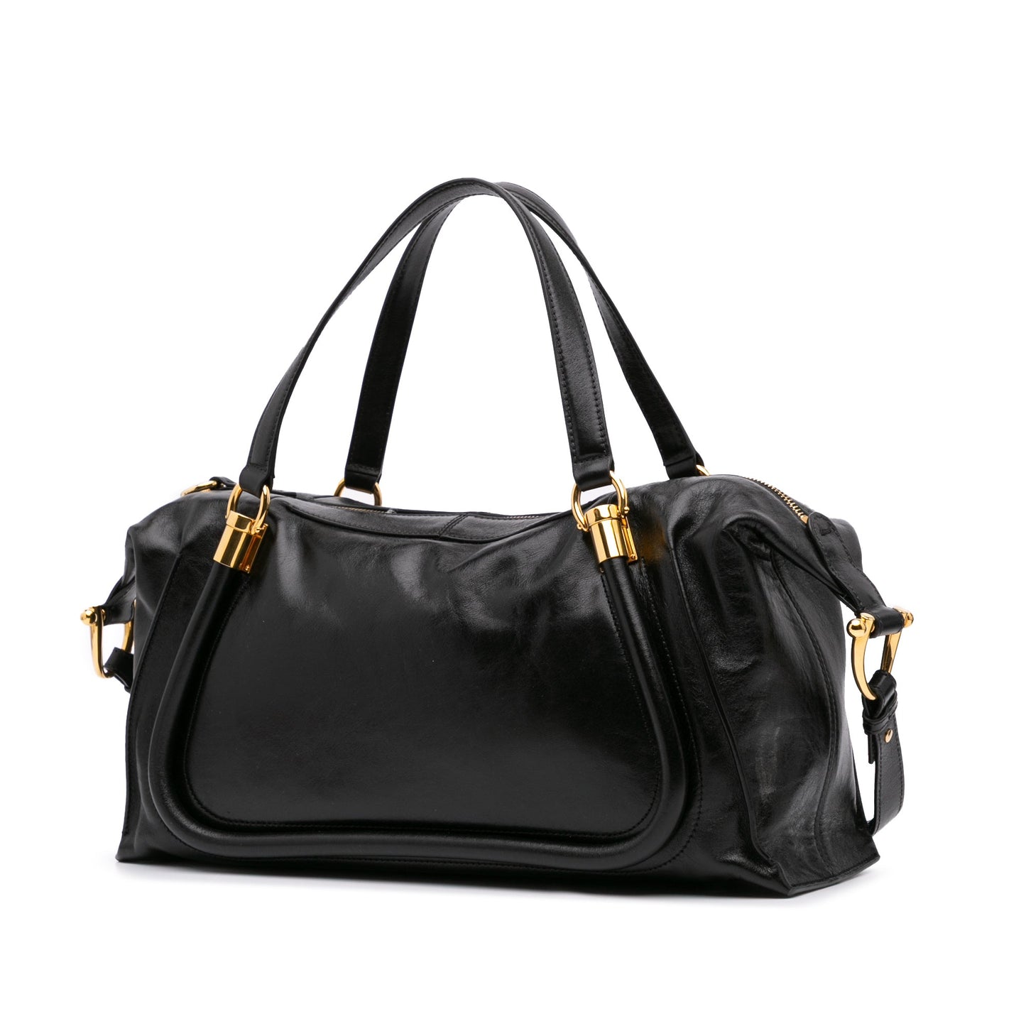 Chloé Shiny Calfskin Paraty 24 Satchel Black