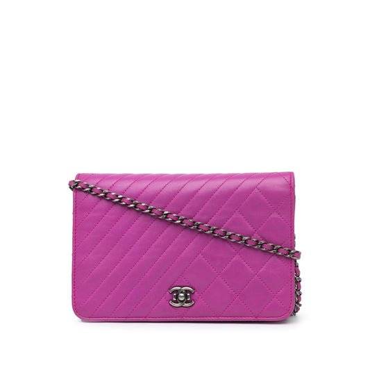 Chanel Lambskin Coco Boy Wallet On Chain Purple
