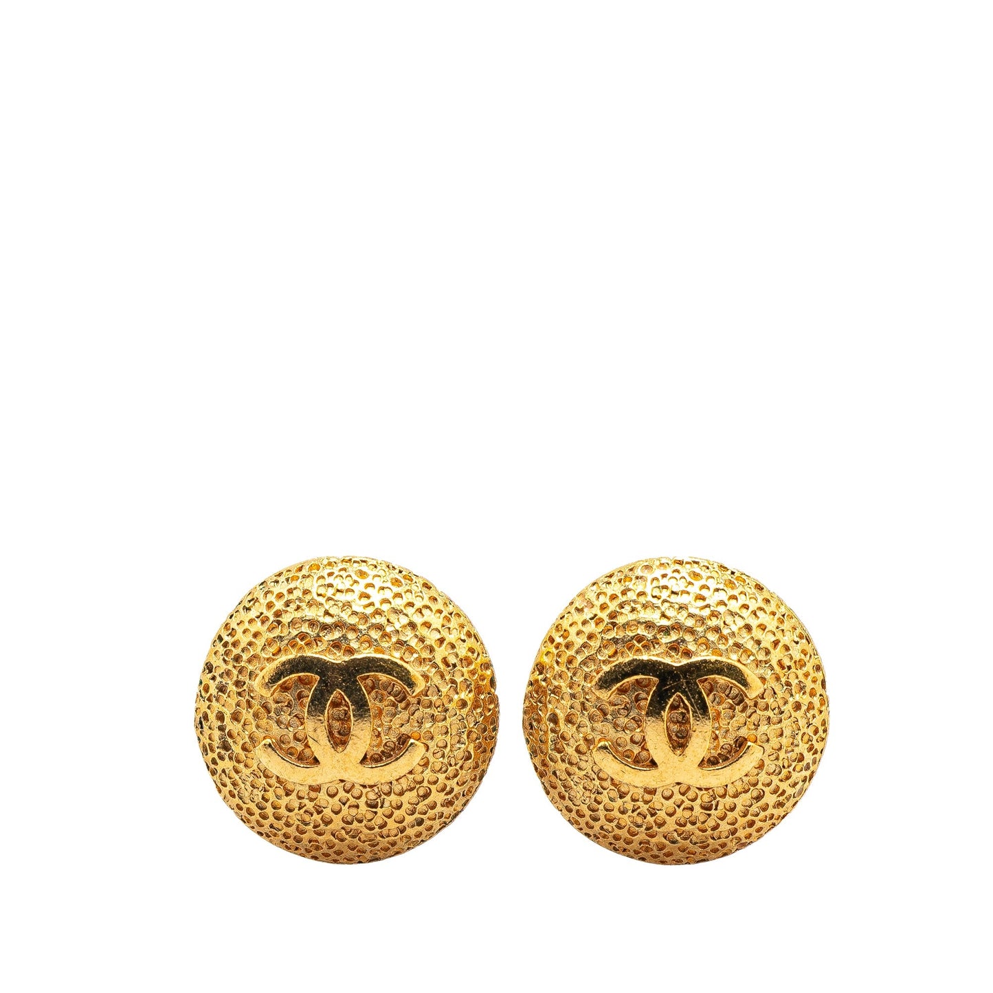 Chanel Gold Plated CC Round Clip on Earrings Gold