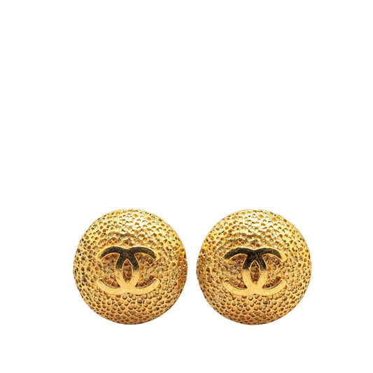 Chanel Gold Plated CC Round Clip on Earrings Gold