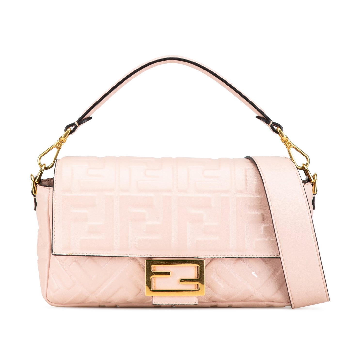 Fendi Zucca Embossed Leather Baguette Satchel Pink
