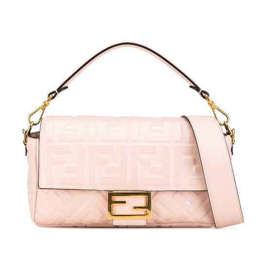 Fendi Zucca Embossed Leather Baguette Satchel Pink