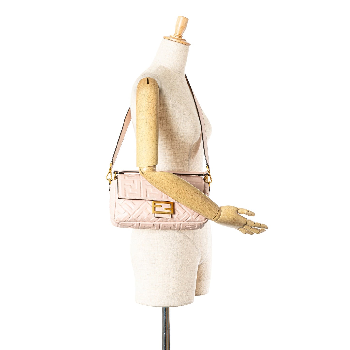 Fendi Zucca Embossed Leather Baguette Satchel Pink