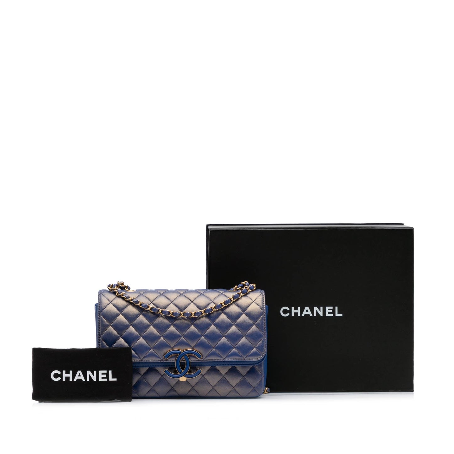 Chanel Medium Quilted Metallic Lambskin CC Chic Double Flap Blue