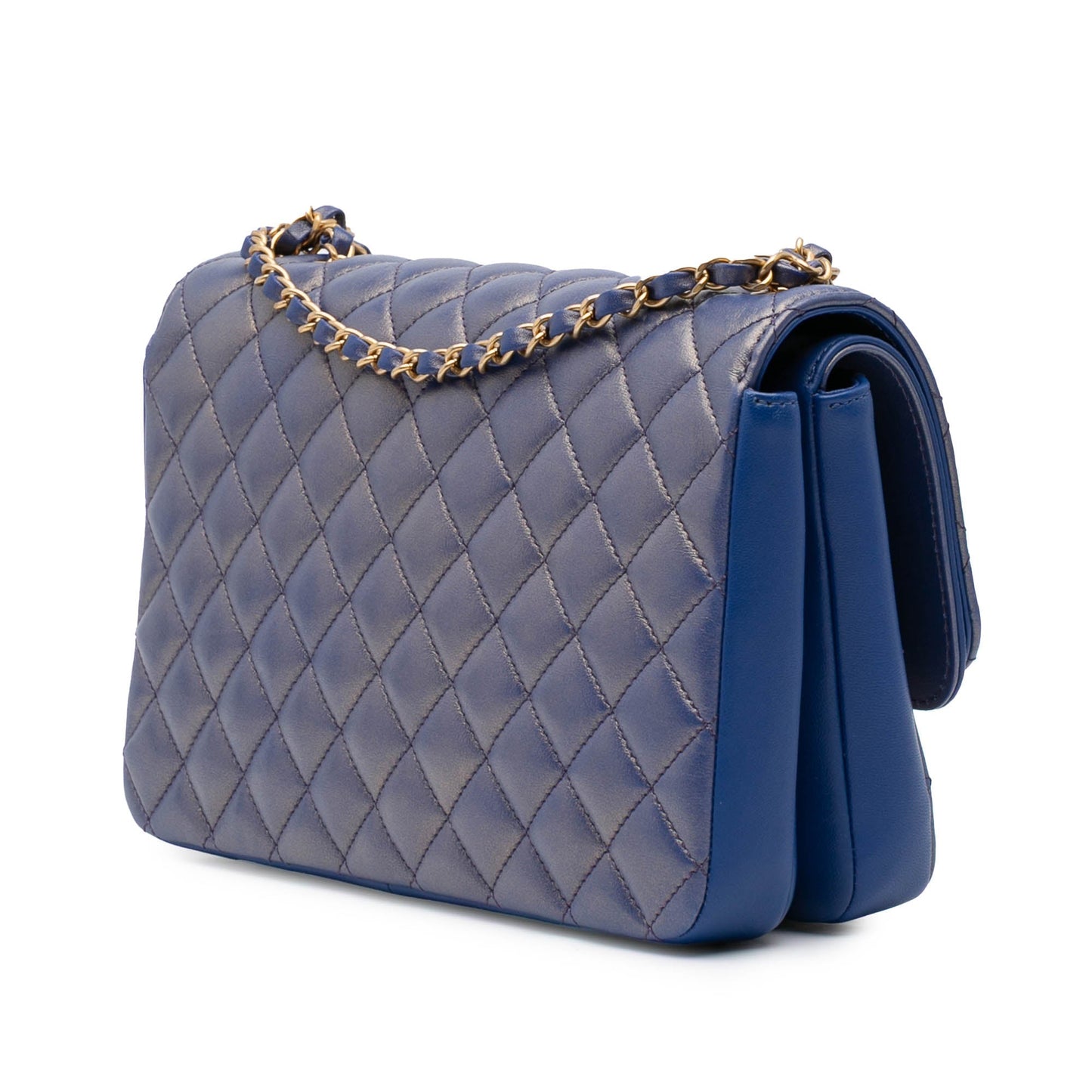 Chanel Medium Quilted Metallic Lambskin CC Chic Double Flap Blue