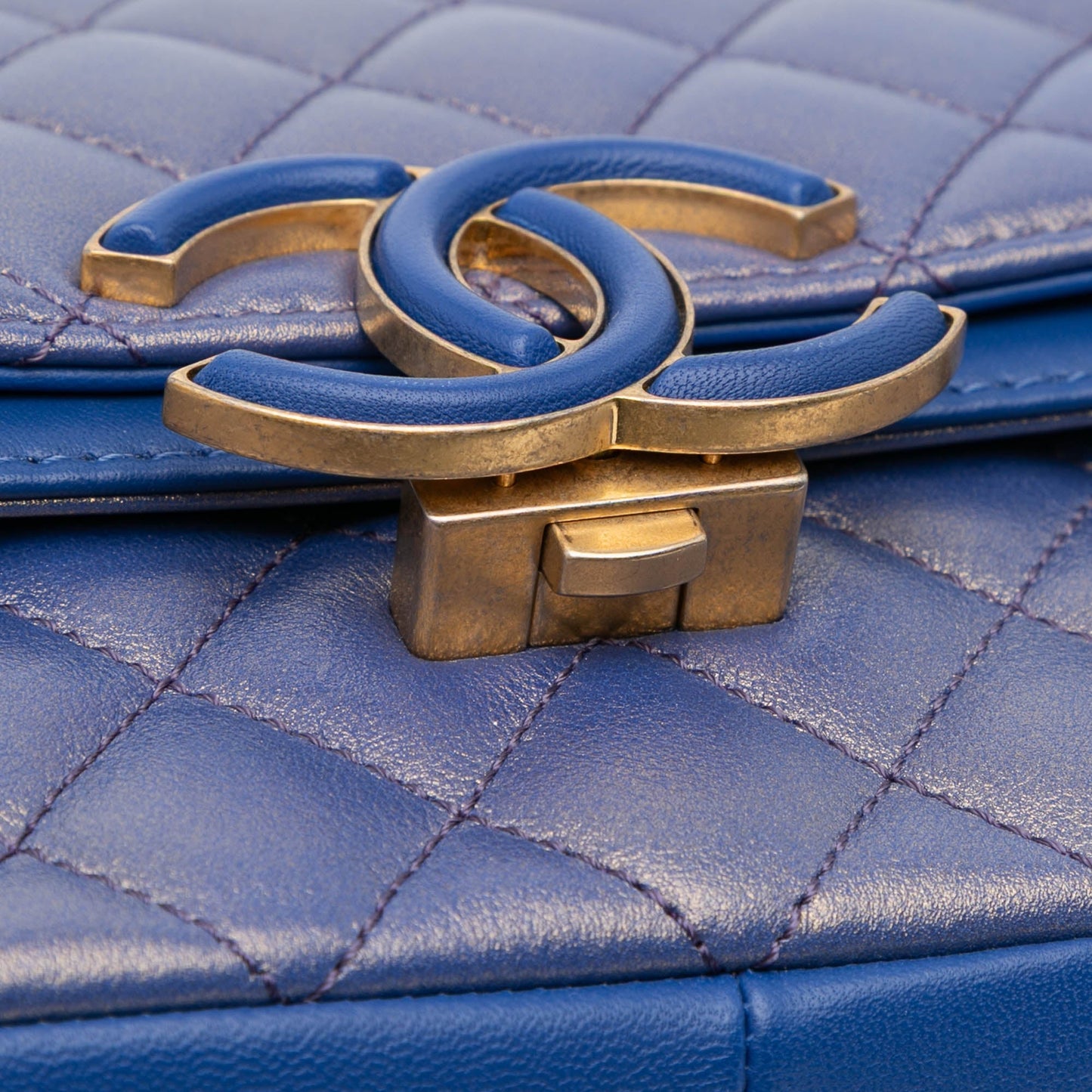 Chanel Medium Quilted Metallic Lambskin CC Chic Double Flap Blue