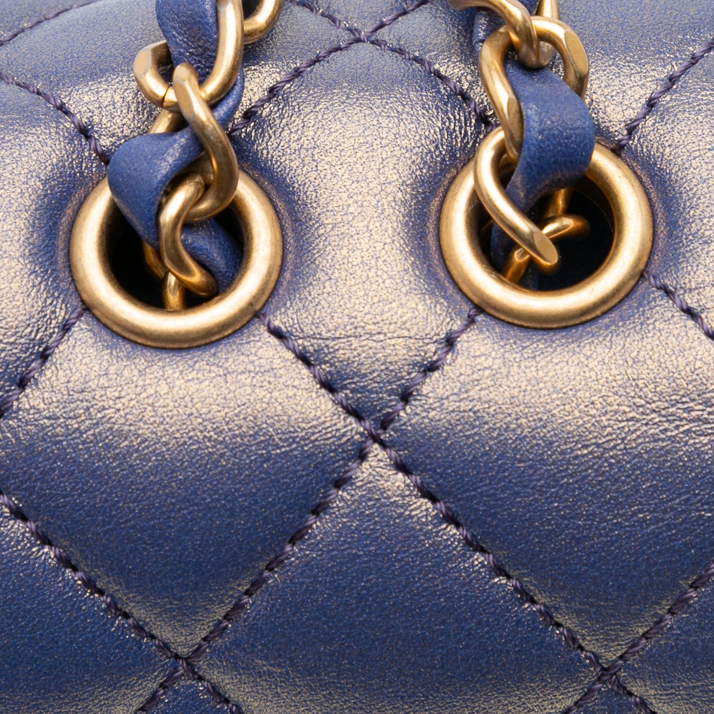 Chanel Medium Quilted Metallic Lambskin CC Chic Double Flap Blue