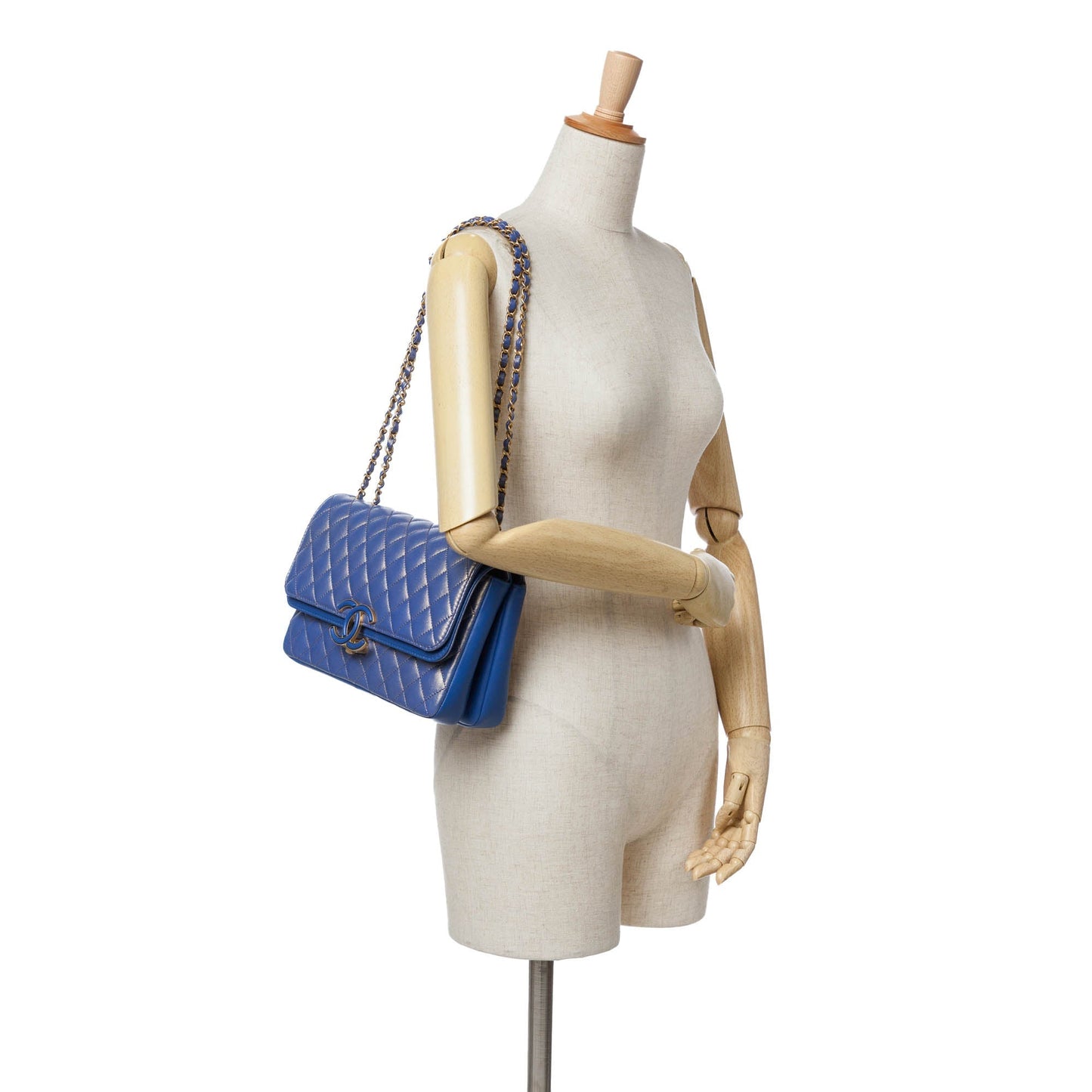 Chanel Medium Quilted Metallic Lambskin CC Chic Double Flap Blue