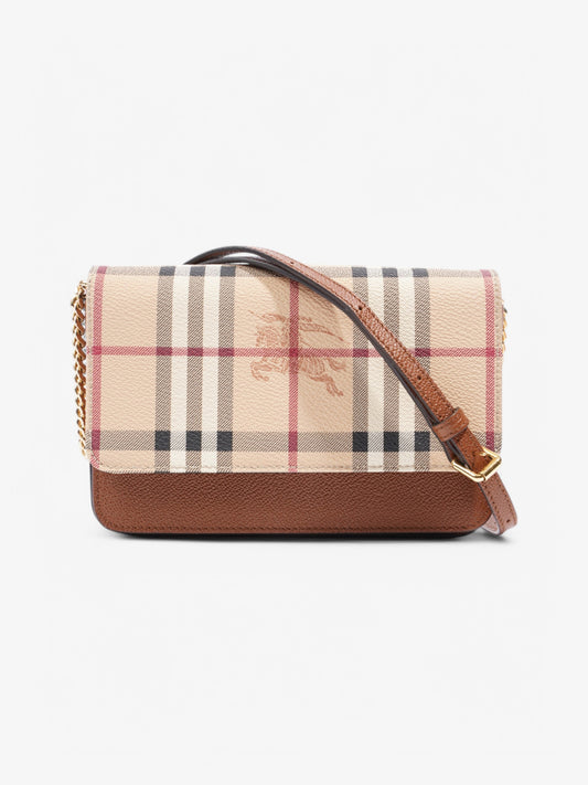 Burberry Haymarket Check Leather Crossbody Beige Checkered / Brown Leather