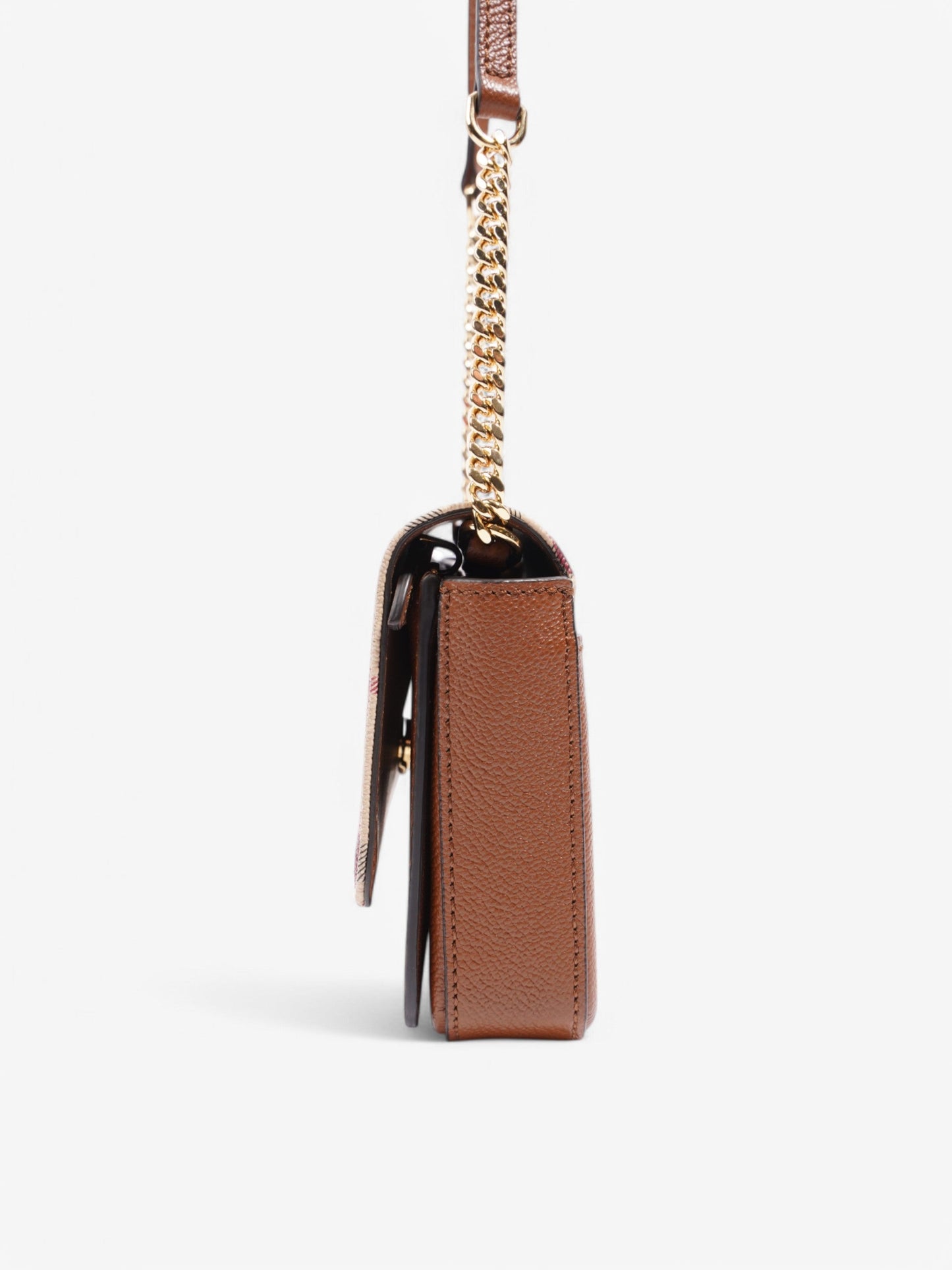 Burberry Haymarket Check Leather Crossbody Beige Checkered / Brown Leather