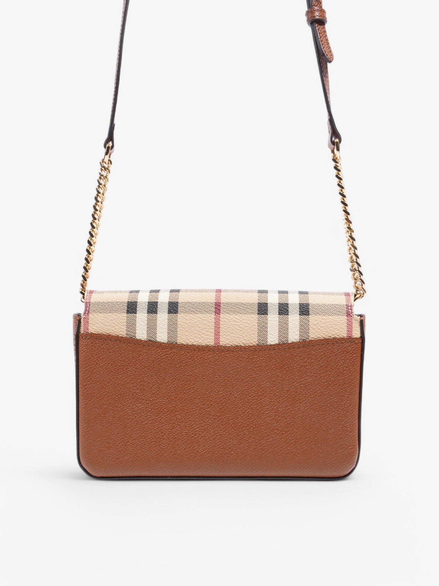 Burberry Haymarket Check Leather Crossbody Beige Checkered / Brown Leather