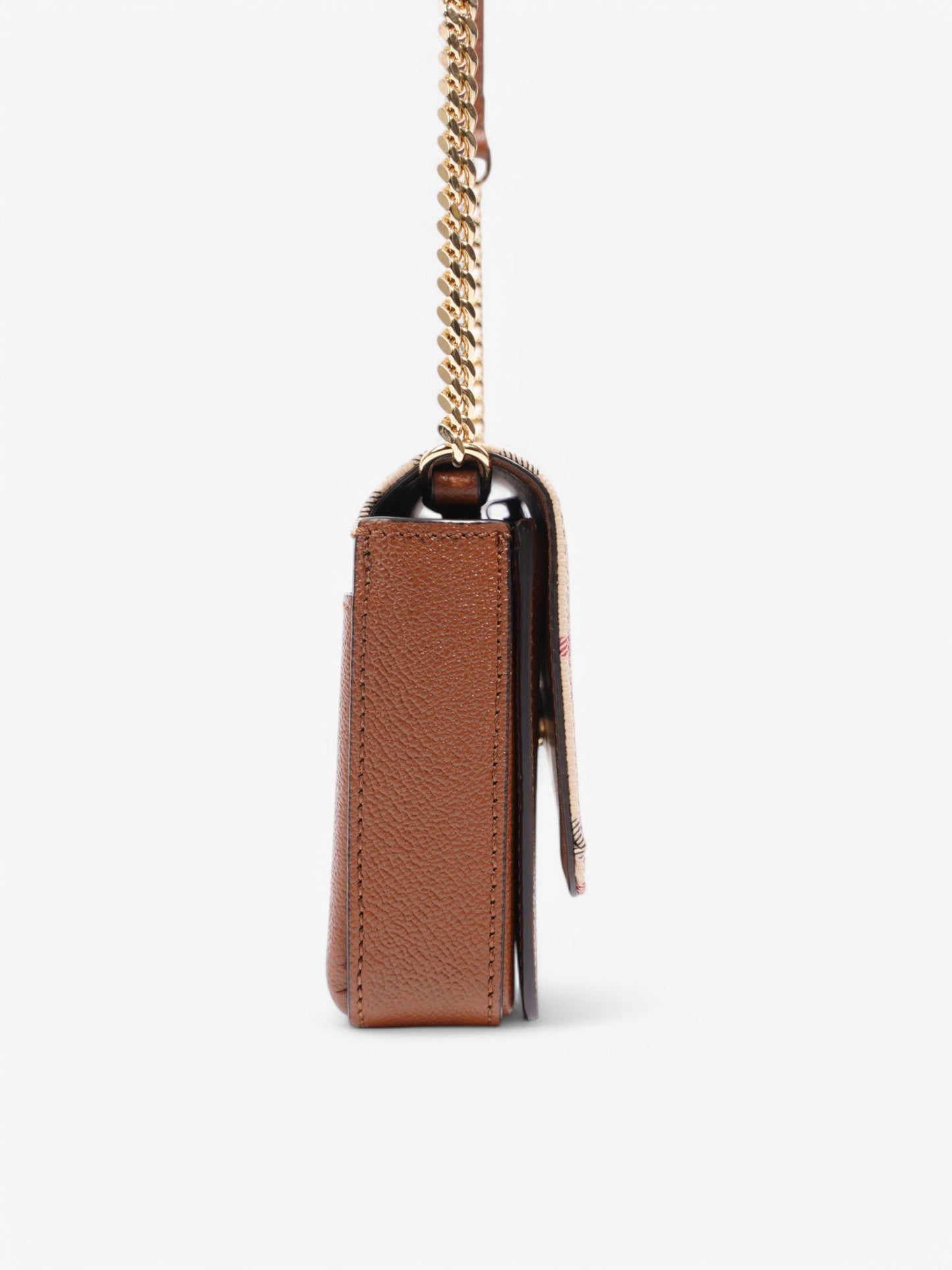 Burberry Haymarket Check Leather Crossbody Beige Checkered / Brown Leather
