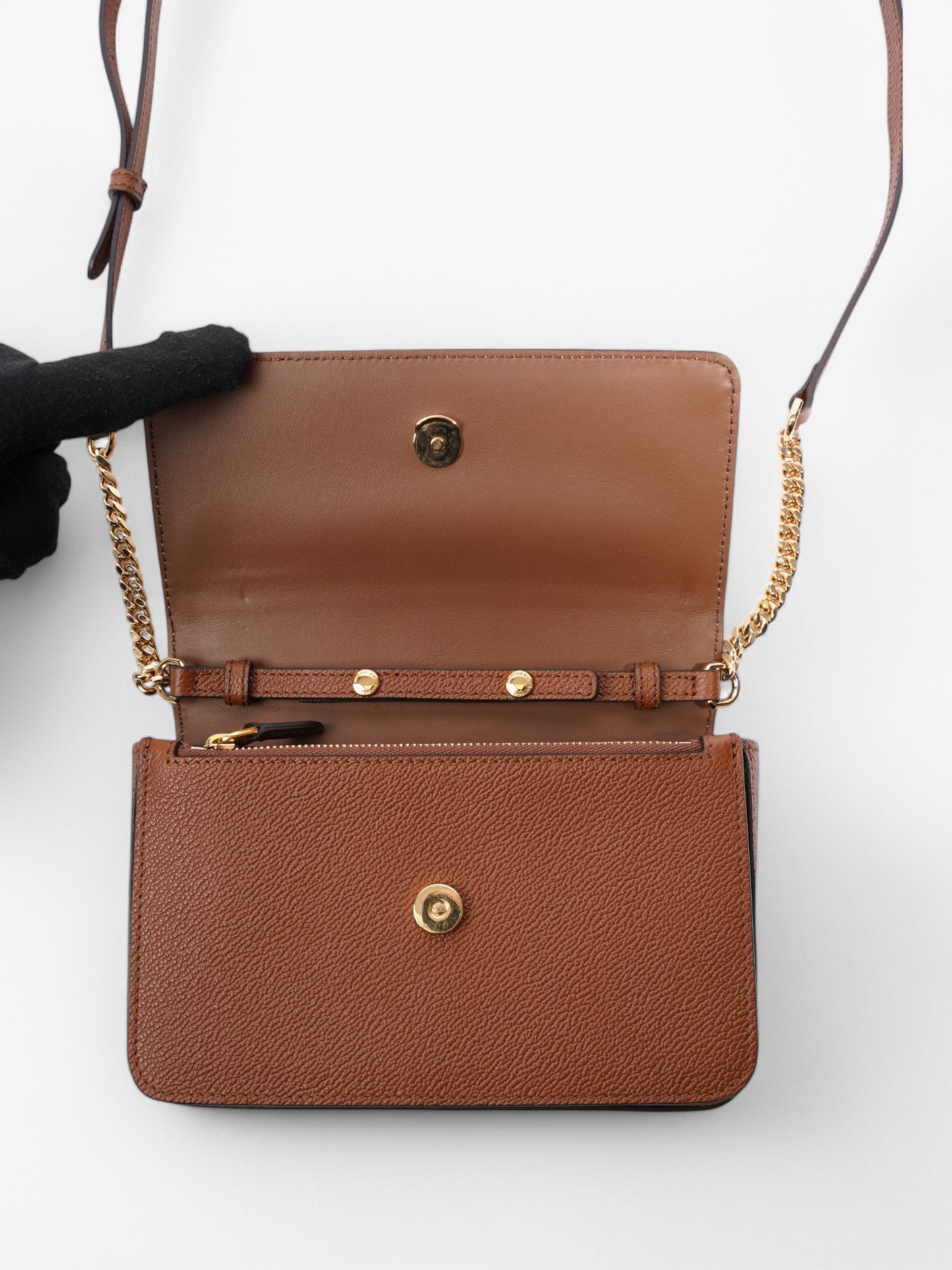 Burberry Haymarket Check Leather Crossbody Beige Checkered / Brown Leather