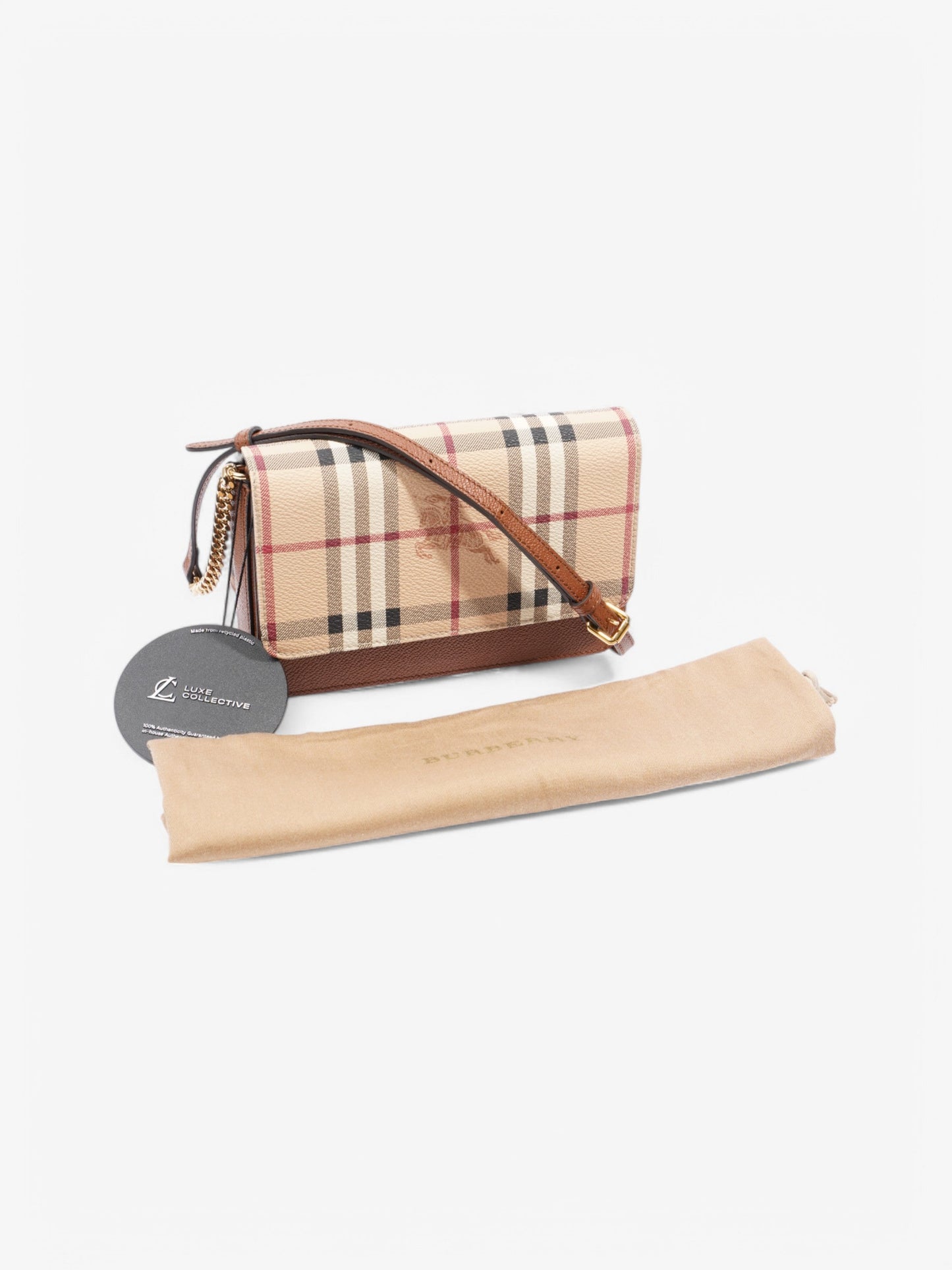 Burberry Haymarket Check Leather Crossbody Beige Checkered / Brown Leather