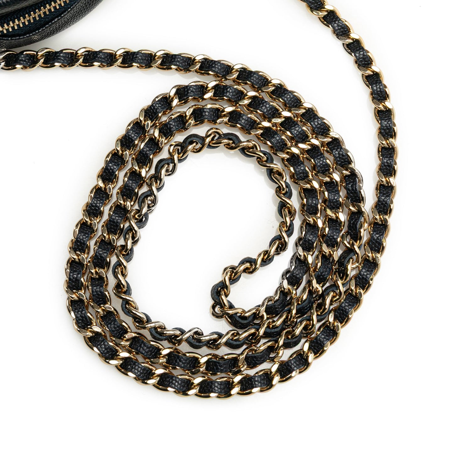 Chanel CC Quilted Caviar Round Clutch With Chain Blue