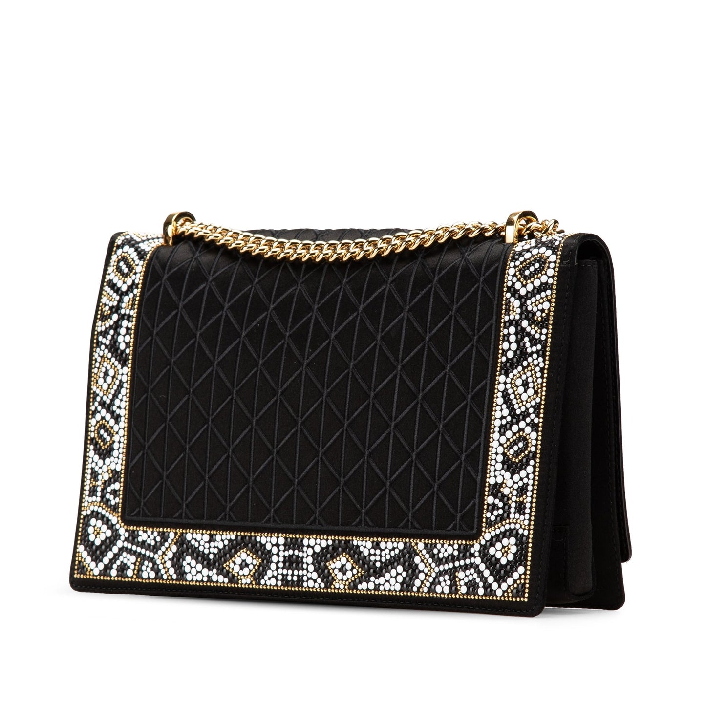 Ferragamo Medium Vara Embellished Satin Ginny Chain Crossbody Black