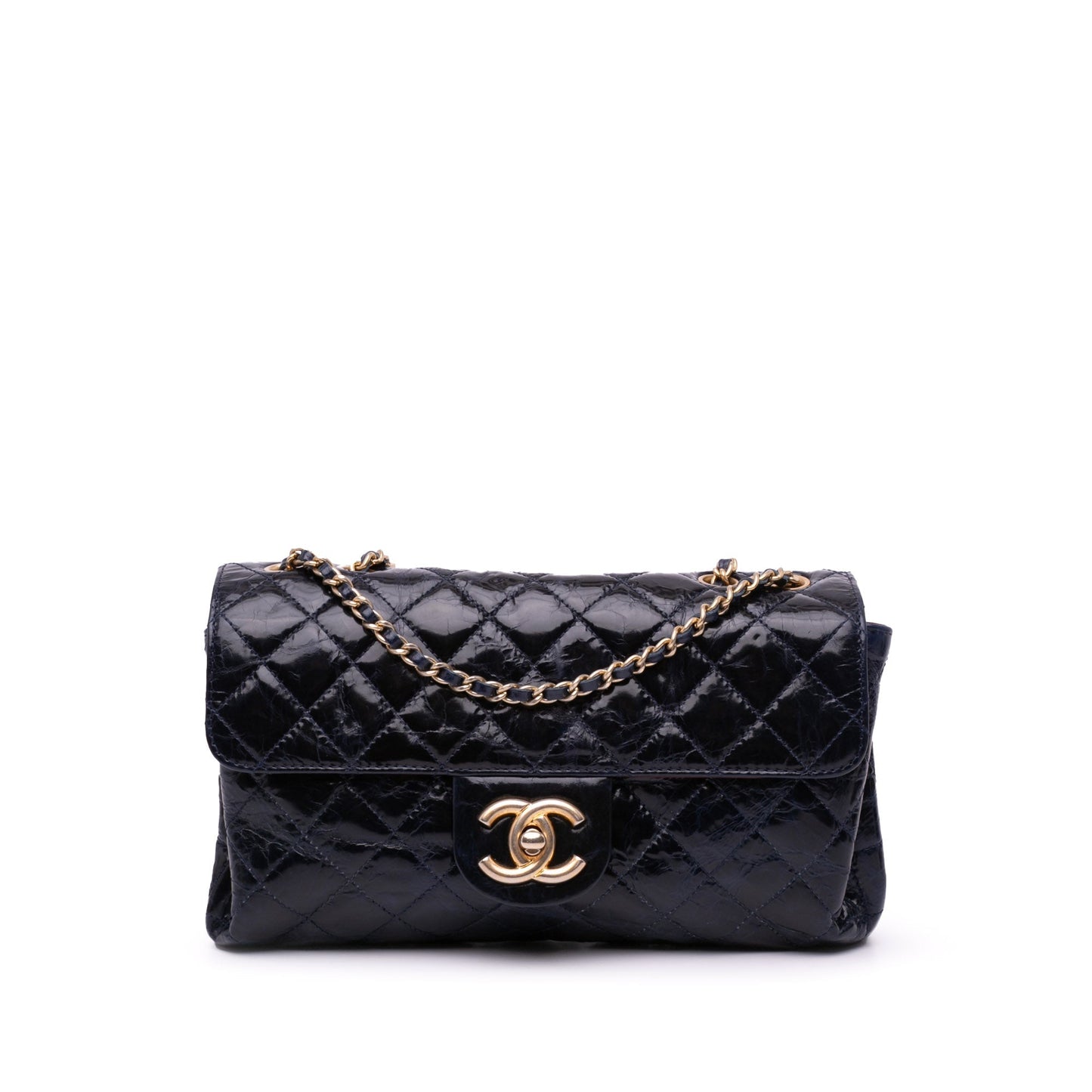 Chanel CC Crackled Glazed Calfskin Accordion Flap Blue