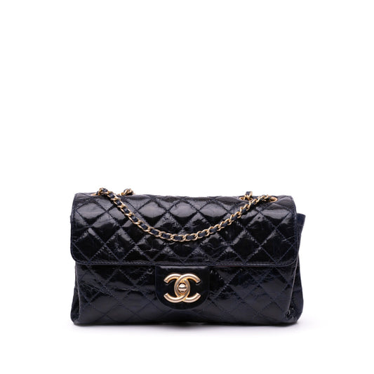 Chanel CC Crackled Glazed Calfskin Accordion Flap Blue